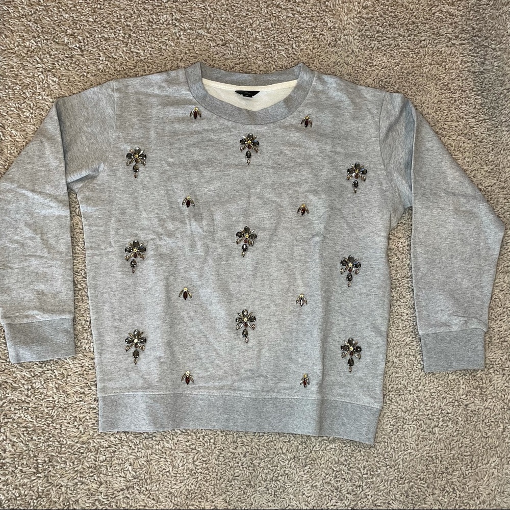 J Crew Embellished Chandelier Sweatshirt Gray Size Medium - Picture 2 of 10